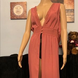 Mauve color Crotchet Trim Duster